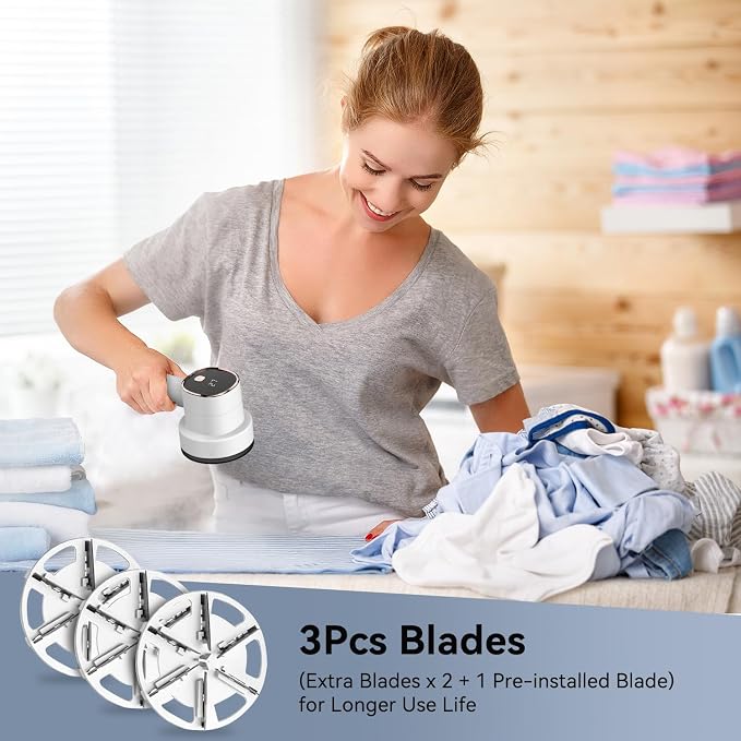 Rechargeable Fabric Shaver, 6-Leaf Blades, LED Display, 3 Speeds | Portable Lint Remover Easy to Remove Pilling, Fuzz & Lint Balls from Clothes, Sweater, Couch, Blanket, Furniture, Coat, White