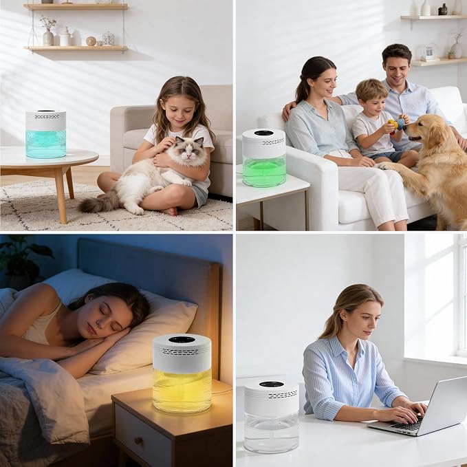 Water Based Air Purifier, Air Purifier with Water for Home Fits Essential Oil Aroma Diffuser for Bedroom,Living Room, Air Washer with 3-Speed Modes,48H Auto Shut-off,Touchscreen for Pets Dust,White