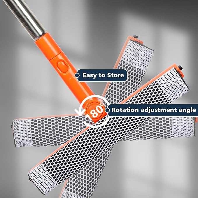 Professional Window Squeegee,2 in 1 Squeegee Window Cleaner with Long Stainless Steel Handle,Sponge Car Window Squeegee for Gas Station, Glass,Shower (Sponge Style)