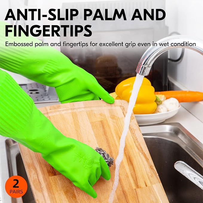 Vgo... Latex Reusable Cleaning Gloves,Long Sleeve Kitchen Gloves(RB2143) | 20cm long sleeve,extra thick,dishwashing,household,painting,gardening,pet care,car washing,bathroom,hair dyeing