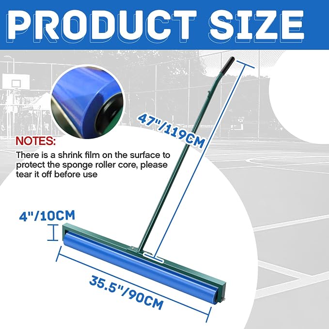Suclain 36 Inch Tennis Court Squeegee PVA Foam Sponge Roller Lightweight Removes Water Quickly Clear Floors Tool for Tennis Basketball Sports Courts Garages