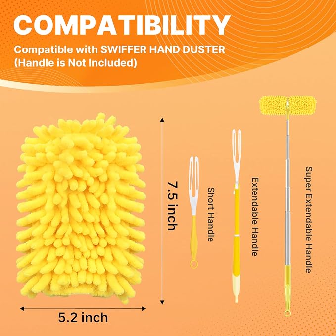 Reusable Duster Pads Compatible with Swiffer Hand Duster, 360 Duster Refill | Dusters Heavy Duty Refills, Microfiber Dusters Refills for Swiffer 3ft 6ft Extended Handle, 2 Pack (Handle is Not Included)