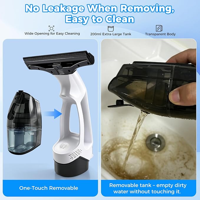 2000Pa Window Vacuum Squeegee with 31-40" Pole, 2200mAh & 150ml Tank | Electric Window Cleaning Tool for Windows, Shower Doors, Mirrors, and Tiles