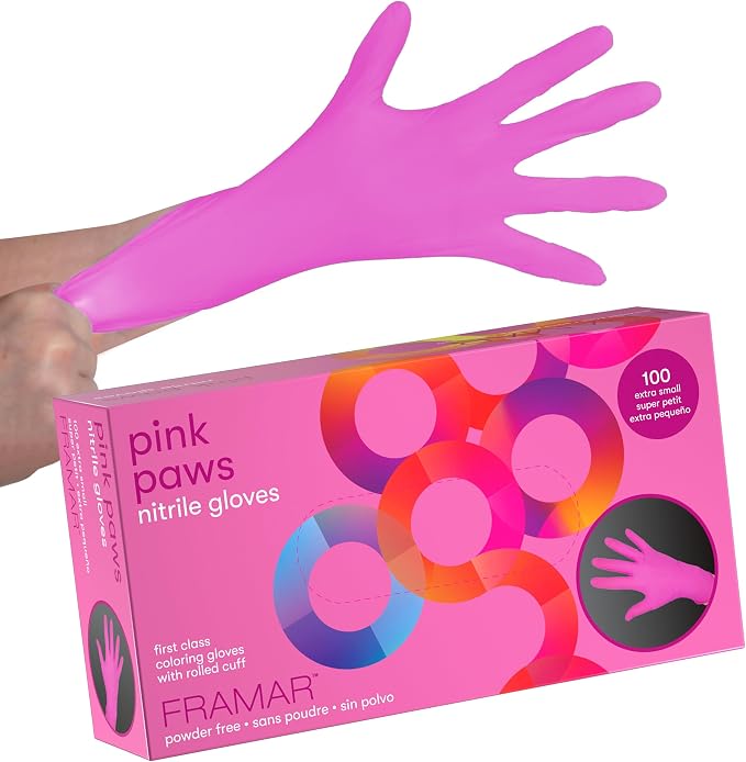 FRAMAR Pink Gloves Disposable Latex Free XS, Pink Nitrile Gloves XS | Salon Nitrile Glove For Hair Dye, Cleaning, Tattoo, Food Prep, Non Latex Rubber, Extra Durable, 100 Pack2