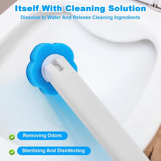 Ptwola 2 Pack Disposable Toilet Brush Holder Set Wall Mounted Extended Handle Toilet Bowl Cleaning Wand Stick Kit with 48 Refills Replacement Heads Pads for Bathroom Bathtub Deep Cleaners Maintenance