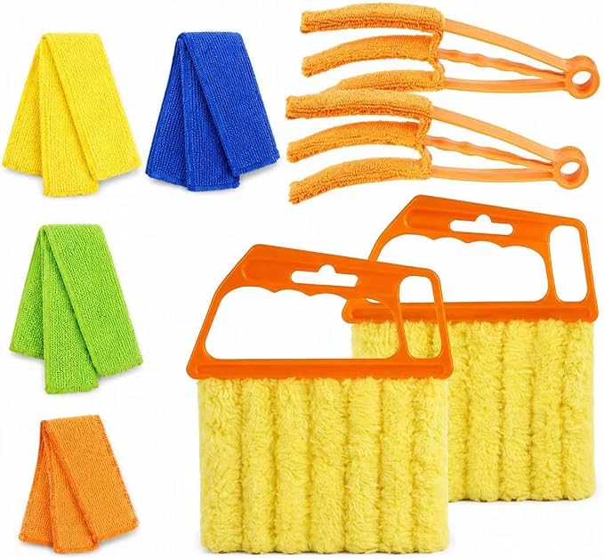 Window Blind Cleaner Duster Set with Washable Microfiber Covers, 7-Finger Venetian Blind Cleaning Brush, Air Vent & Shutter Dust Cleaner Tool for AC, Keyboard, Fan, Window Blinds & Home Cleaning