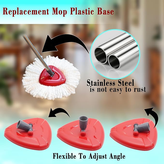 Mop Handle Mop Replace Heads and Mop Base Brush Replacement | for O Cedar EasyWring 1-Tank System(4 Spin Mop Replacement Head, 4-Section Mop Handles, 1 Base)