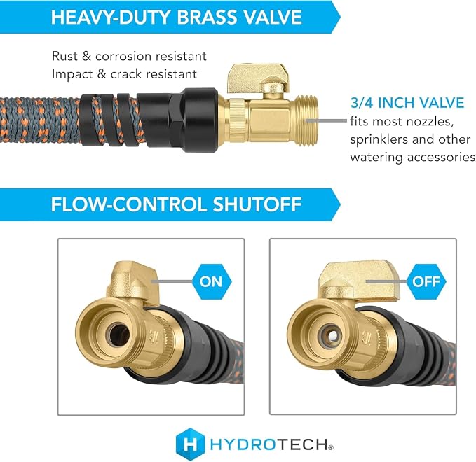 HydroTech 75 ft Expandable Burst-Proof Garden Hose, 5/8 in Diameter | Patented Force Control Technology delivers lightweight, kink-free flexibility, compact storage and dependable durability.