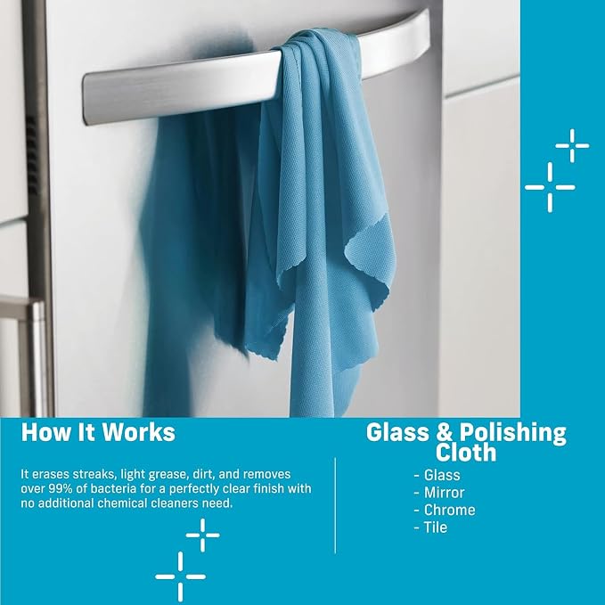 E-Cloth Glass & Polishing Cloth - Reusable & Durable Glass Cleaner - 4 Pack | Cleaning Towel Cloth for Windows, Cars, Mirrors, Eyeglasses, & More, Streak Free Clean, Machine Washable, Assorted Colors