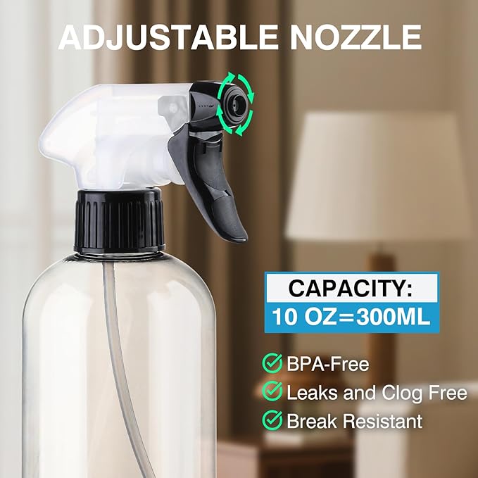 Spray Bottles 2Pack 10oz Plastic Squirt Bottles Water Spray Bottle | Mist Stream Empty Sprayer BPA-free Refillable Container Adjustable Nozzle for Plants, Pet Training, Kitchen Cleaning