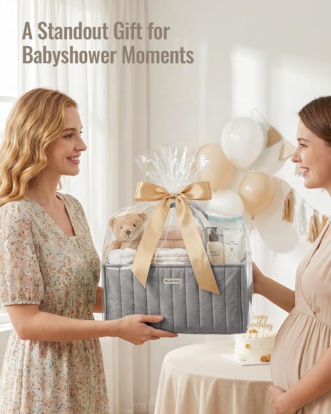 Blissful Diary Baby Diaper Caddy Organizer, Stylish Storage Basket for Newborn Essentials and Diaper Station, Gift for Baby Shower and Registry Must-Have, Light Gray