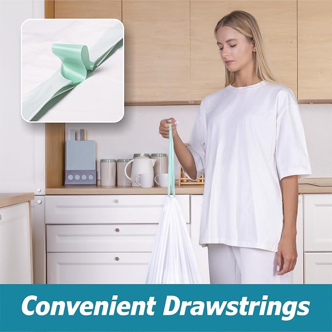 4 Gallon Drawstring Trash Bags - 0.5 Mil Strong - Small Garbage Bags - for Office Bathroom Kitchen - Individual, Unscented, White, 19" x 19", 60 Count