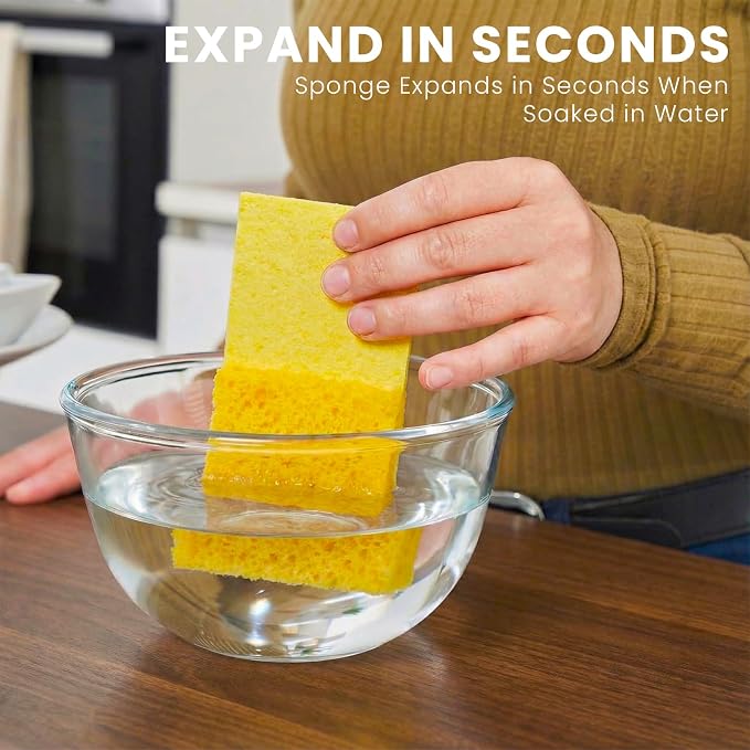 Metflavor Compressed Kitchen Sponges, 12 Count, Thick Pop-up Dish Sponges | Non-Scratch, Biodegradable & Compostable, 5" x 3" x 1"