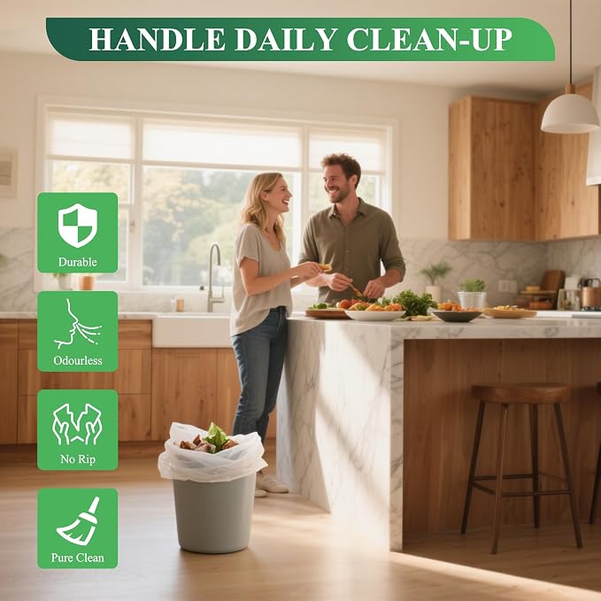 Small Trash Bags 1.2 Gallon - Biodegradable Gallon Waste Bag for Bathroom | Mini Compostable Strong Bathroom Wastebasket Can Liners Garbage Bags for Home Office Kitchen Fit 5 Liter 5L 1 Gal White
