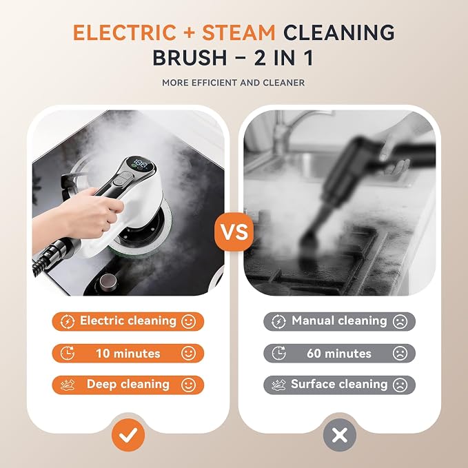 Steam Cleaner, Electric Spin Scrubber Portable Steamer for Cleaning | 16pc Accessories, 6-Level Adjustable 15s Heat-Up, Handheld Steam Cleaner for Home, Tile, Dirt, Grout, Grease, Car Detailing