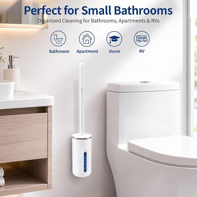 Disposable Toilet Brush with 64 Disposable Heads (Toilet Brush + 64Refills) | Opaque Flip-Top Toilet Brush and Holder Set, Toilet Bowl Cleaner Wand for Bathroom Cleaning