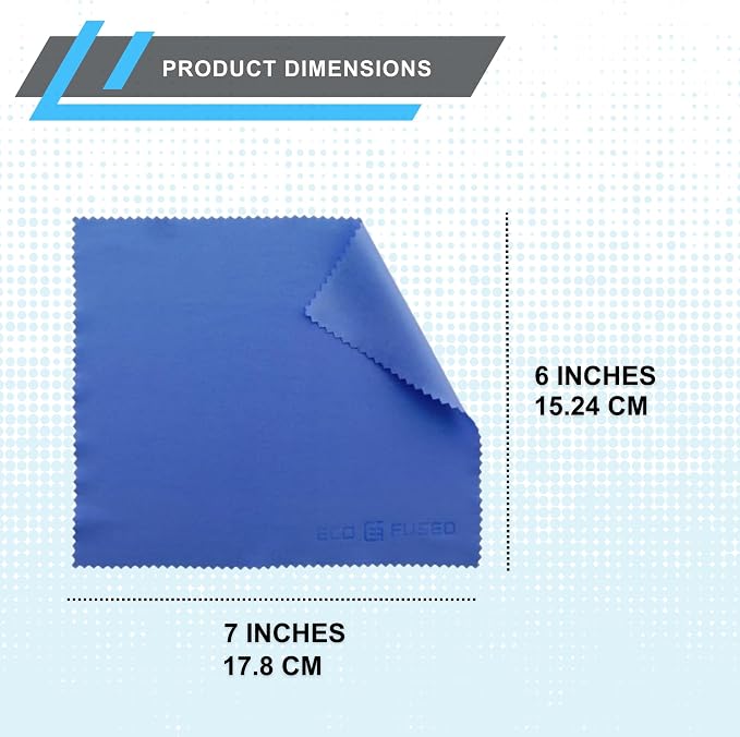 Eco-Fused Microfiber Cleaning Cloth - 7x6'' Microfiber Cloth - Pack of 6 Blue Lens Cleaning Wipes - Cleaning Cloth for Glasses, Eyeglasses, Camera Lens & Phones
