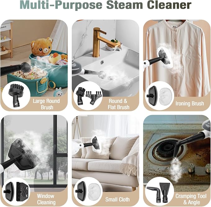 11-in-1 Steam Mop, Powerful Handheld Steam Cleaner for Home with 23FT Cord | MultiPurpose Steam Mop with 15.2 OZ Water Tank, 3 Steam Modes for Hardwood Floors, Clothes, Tile, Windows, Carpet
