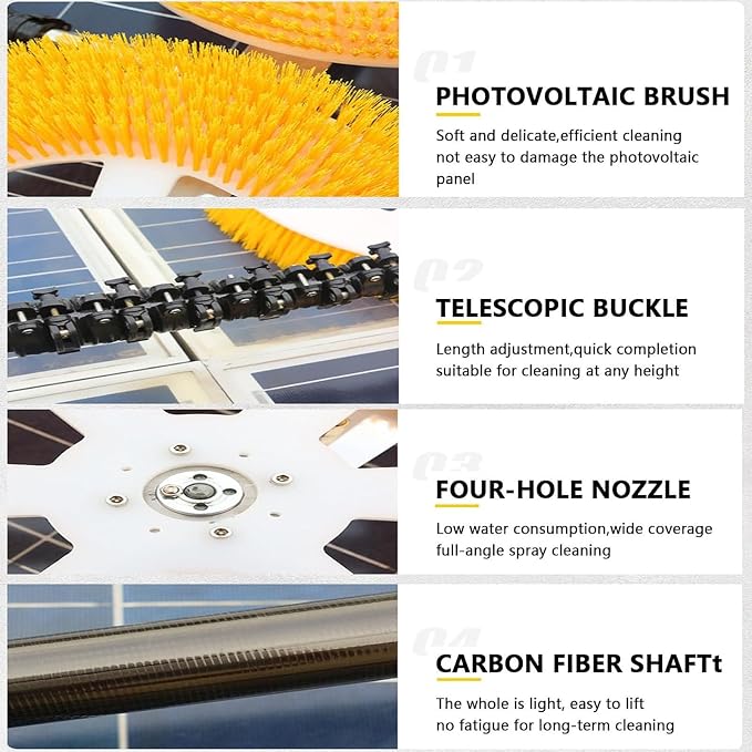 Solar Panel Cleaning Rotating Brush, 70cm Dual Head Photovoltaic and Solar Panels Water Fed Brush 110V Electric Spin Scrubber Adjustable Water Fed Pole Cleaning Kit for Window Glass,10M/32.8FT