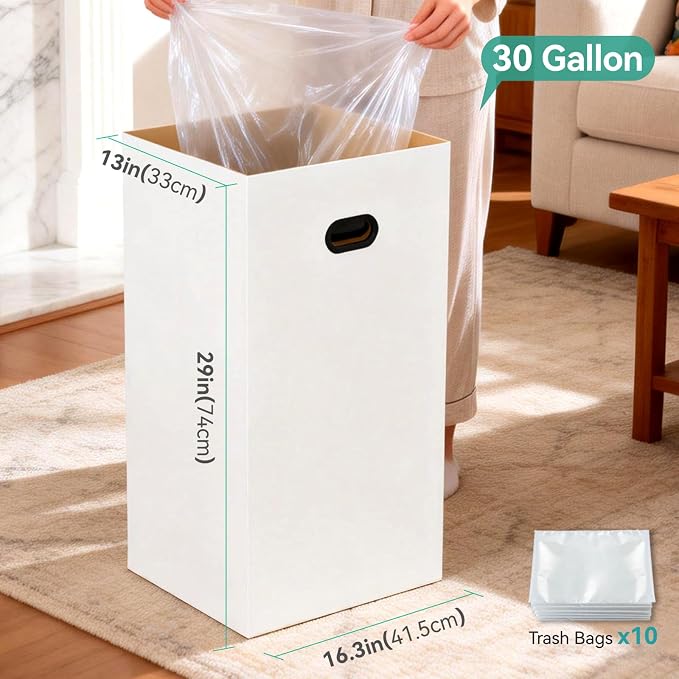 5 Pack Disposable Trash Cans for Parties, 30 Gallon Pop Up Trash Can | Collapsible with Handle, Thick Recycled Cardboard Bins for Events, Camping & Parties, Includes 10 Pcs Large Garbage Bags