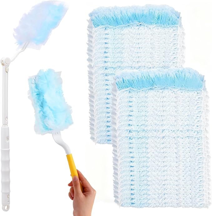 60 Count Heavy Duty Dusters Refills, Disposable Cleaning Duster Kit | Microfiber Dusters, Multi-Surface Duster, with Extendable Handle, and 1 Handle, for Home, Ceiling Fan, Furniture, Blinds