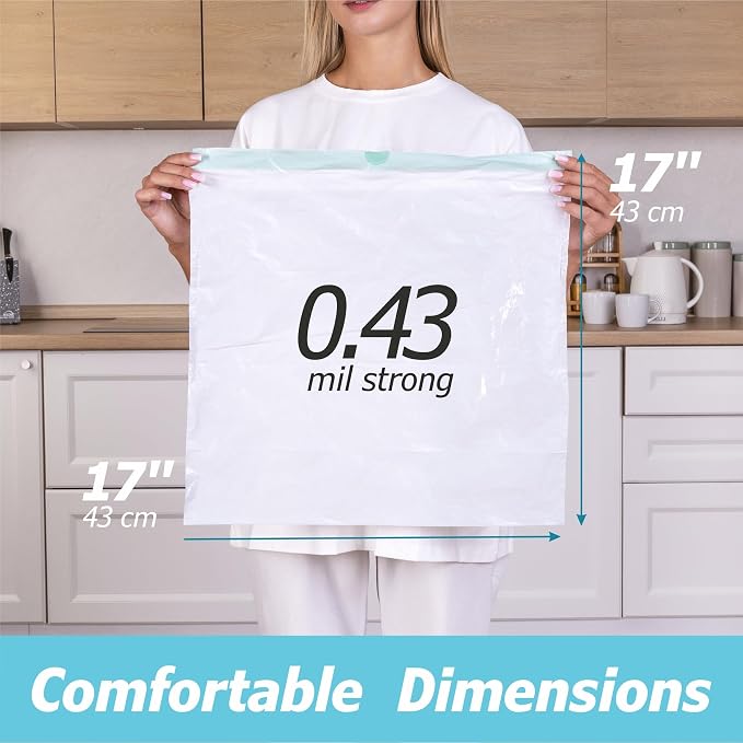 2.6 Gallon Drawstring Trash Bags - 0.43 Mil Strong - Small Garbage Bags - for Office Bathroom Kitchen - Individual, Unscented, White, 17" x 17", 60 Count