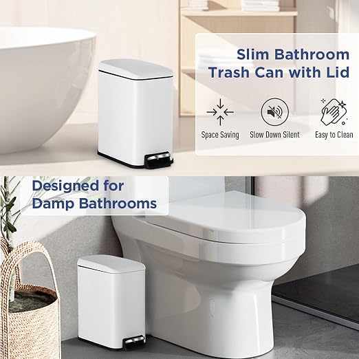 1.3 Gallon Small Kitchen Trash Can, Stainless Steel, Removable Plastic Inner Bucket, Foot Pedal, for Bathroom,(2 Set)