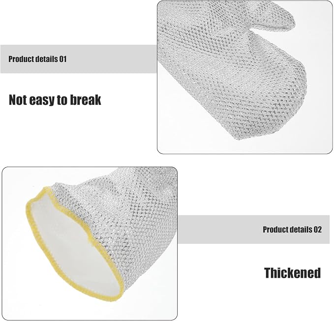 2pcs Long Cuff Waterproof Dishwashing Gloves with Silver Wire Mesh, Heat Resistant Non-slip Kitchen Cleaning Gloves for Oil Protection and Household Washing