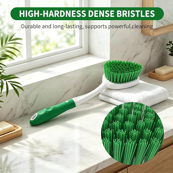 Scrub Brush Set of 4 Pack, Heavy Duty Shower Cleaning Brush Set, Green | with Non-Slip Handle Scrubber Brush Ergonomic Design Cleaning Scrub Brush Set for Household Use, Shower, Floor, Tub, Kitchen