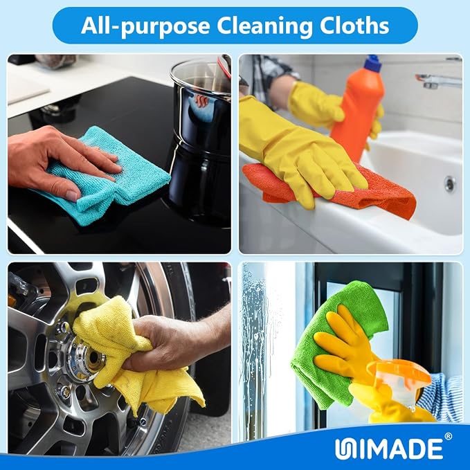 Microfiber Cleaning Cloth, 50PK Reusable Microfiber Cleaning Cloth | Shop Rags Bulk Lint Free Cleaning Towels for Car Kitchen Automotive Bar Mechanic Restaurant Garage, 11.5"x11.5", Multicolor