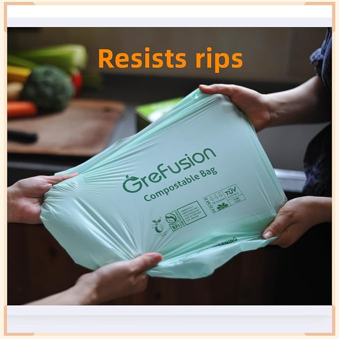 Compostable Trash Bags with handle-tie,Garbage Bags, 2.6 Gallon,Food Waste Bags,Small trash bags for compost bin kitchen,Certified by BPI and OK Compost (2.6G-50count)