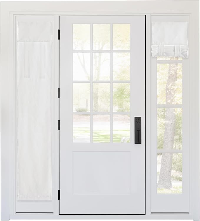 RYB HOME Faux Linen Side Door Curtain - Privacy Window Curtains for Patio French Door Front Door Sidelight Curtain Tie up Shade, 1 Piece, 12W x 72L Inches, Pure White