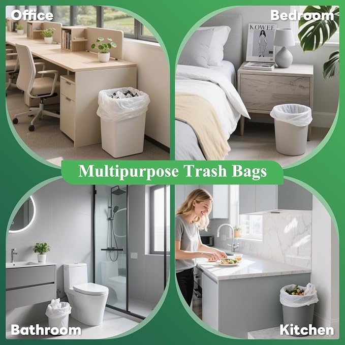 Small Trash Bags 1.2 Gallon - Biodegradable Gallon Waste Bag for Bathroom | Mini Compostable Strong Bathroom Wastebasket Can Liners Garbage Bags for Home Office Kitchen Fit 5 Liter 5L 1 Gal White