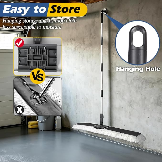 40" Commercial Dust Mop for Floor Cleaning, Heavy Duty Industrial Mop | Large Flat Mop with 64“ Long Handle, Push Mop with 2 Mops Pads, for Hardwood, Tile, Gym, Office, Mall, Warehouse