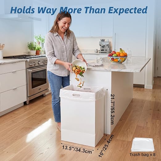 WIFTREY 13 Gallon Disposable Trash Cans for Parties 5 Pack, White | 13.5"L x 10.0"W x 21.7"H, Collapsible Waterproof Cardboard Bins with Handles, Reusable or Single-Use for Camping, Kitchen