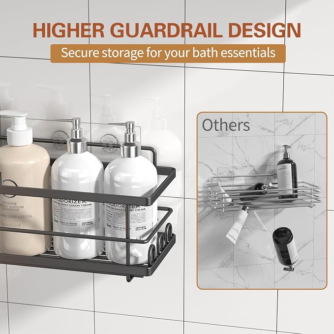 Youvip Shower Caddy, 3 Pack, Black | Large Capacity, No Drilling Adhesive, Rustproof Shelves, Soap Holder