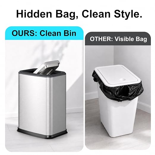 2.1 Gal Slim Bathroom Trash Can with Swing Lid, Rustproof Stainless Steel Small Garbage Can for Narrow Spaces & Toilet Side, Dog Proof Odor Control Waste Basket for Bedroom/Office, Silver