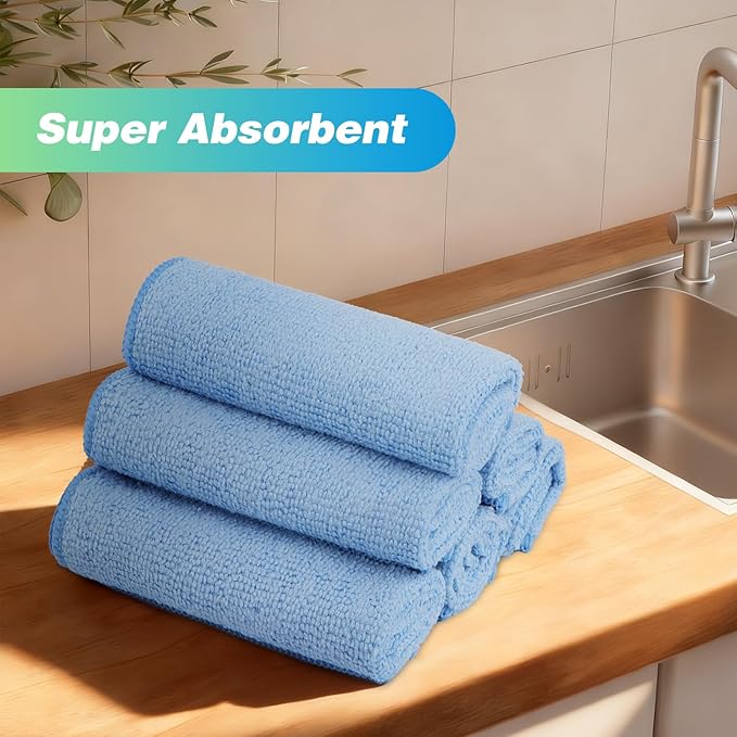 HOMEXCEL Microfiber Cleaning Cloth, 24 Pack Cleaning Rags for House 12"X11" | High Absorbent, Lint Free Microfiber Towels for Cars Kitchen House & Window, Reusable Cleaning Towel, Blue