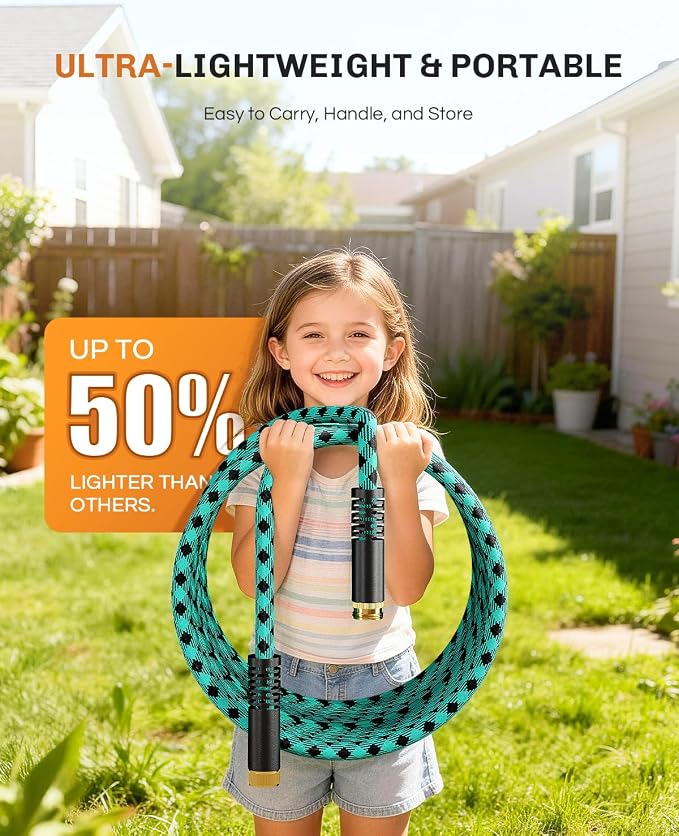 WELLUCK 100 FT Garden Hose - Flexible Water Hose, Lightweight Non-Expanding hose, Leak proof, Pressure Resistant for Yard, Outdoor, 3/4 Inch Solid Brass Fittings and 5-Layer PVC Core