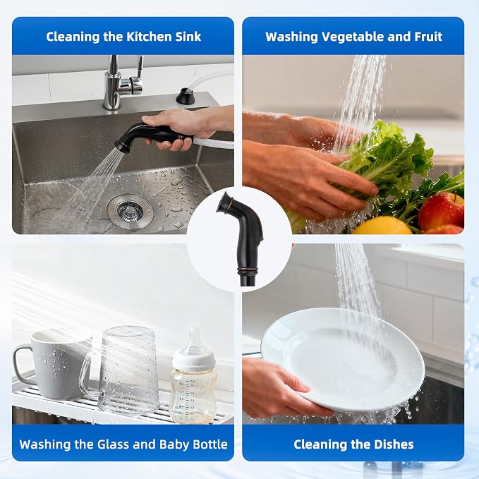 Universal Kitchen Sink Faucet Sprayer with Quick Adapter, Oil-Rubbed Bronze | NSF/ANSI/CAN 372 Certified, Kitchen Sprayer Replacement Hose/Holder Compatible with Moen/Delta Faucet, Pull-Out Spray Nozzle