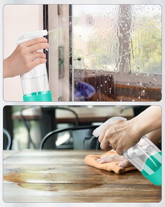 Glass Spray Bottles for Cleaning - 16 oz Spray Bottles with Silicone Sleeve | Adjustable Nozzle, Refillable, Mist&Steam, Leak-proof, Anti-slip, Spray Bottles for Hair, Cleaning Solutions, Plants, Green