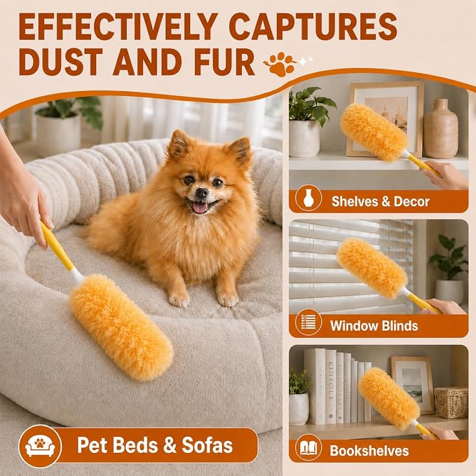 Duster Refill Kit Compatible with Swiffer Duster, 50 Count | Disposable, 360° Heavy Duty Microfiber Refills, Short Handle, Multi-Surface, For Cleaning Furniture Blinds Ceiling Fan
