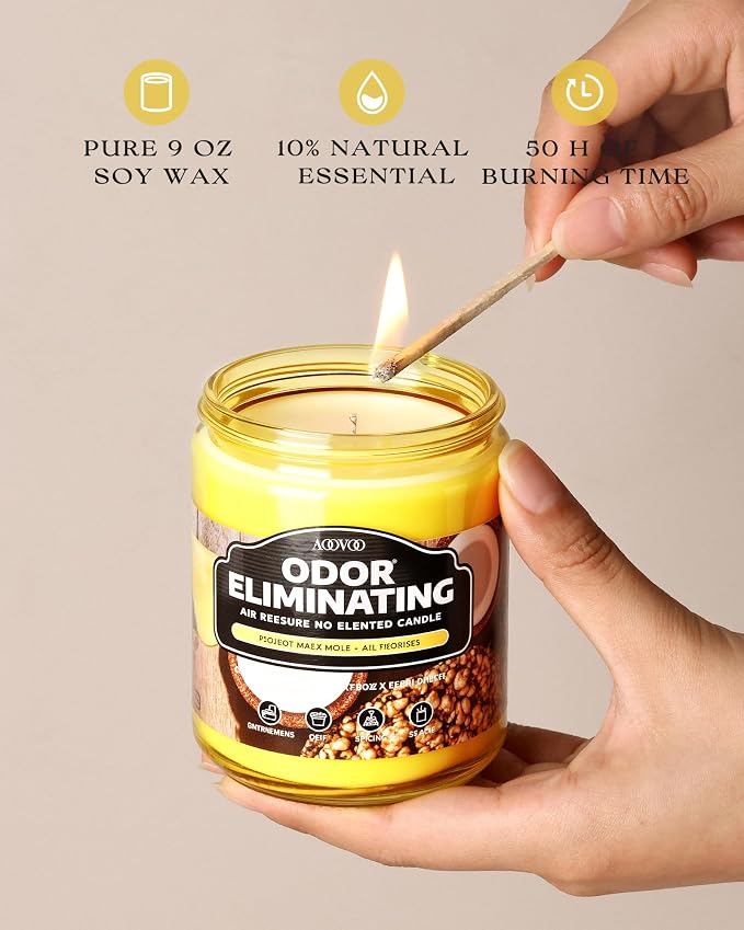 AOOVOO Coconut Pineapple Odor Eliminating Candle - 9 oz Soy Candles | Eliminates 95% of Pet, Smoke, Food, and Other Smells Quickly, Non Toxic Air Freshing Candle, Up to 50 Hours Burn time