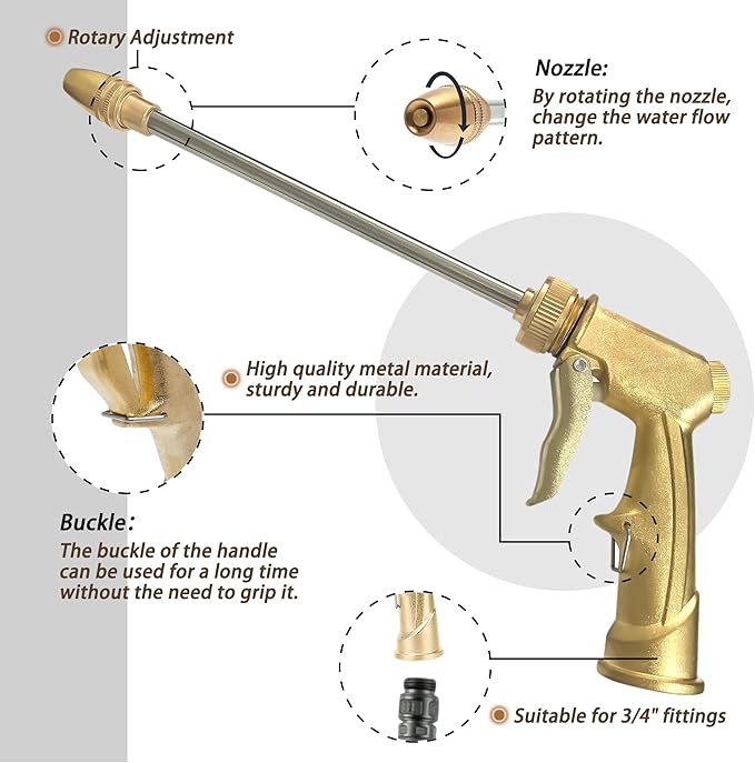 High Pressure Hose Nozzle with Soap Dispenser, Metal Foam Sprayer | Hose sprayer for chemicals,Foam gun for car washing,solar panel & window cleaning,garden watering with adjustable spray modes