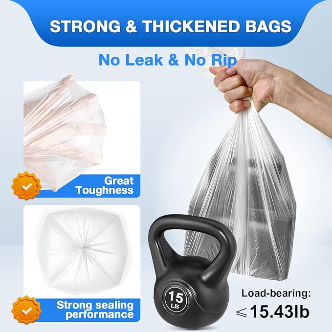 Charmount Small Trash Bags 1.2 Gallon, 102 Count Garbage Bags Bathroom Trash Can Liners,fit 4.5-5 Liter Clear (Pack of 2)