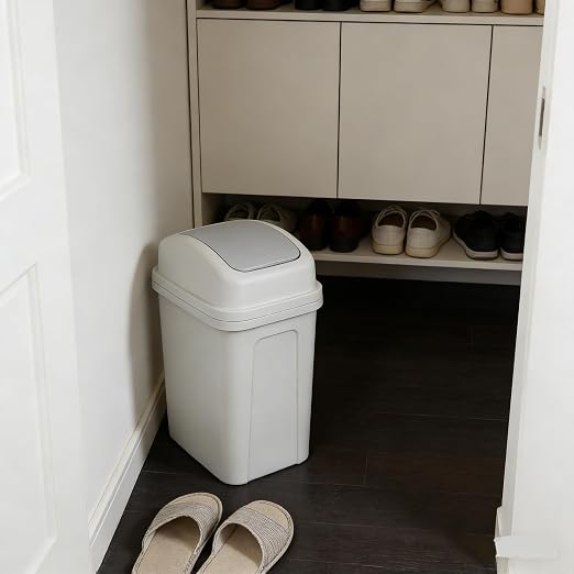 1.8 Gallon Plastic Swing Lid Waste Can, Slim Garbage Bins with Lid, Grey