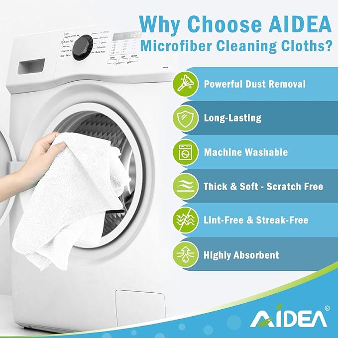 AIDEA White Microfiber Cleaning Cloth 20PK, Cleaning Rags, 11.5"x 11.5" | Microfiber Towel for Cars, Lint Free Cloth, Kitchen Towels Dusting Cloth, Wash Cloths, Dish Rags for Home, Kitchen