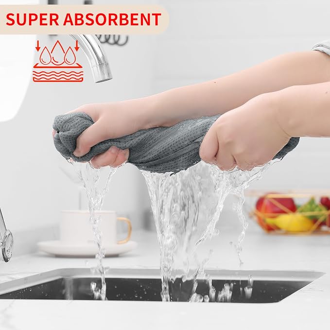 Homaxy 100% Cotton Waffle Weave Kitchen Dish Cloths 6-Pack, Grey | 12 x 12 Inches, Ultra Soft Absorbent Dish Towels, Quick Drying Dish Rags with Hanging Loop