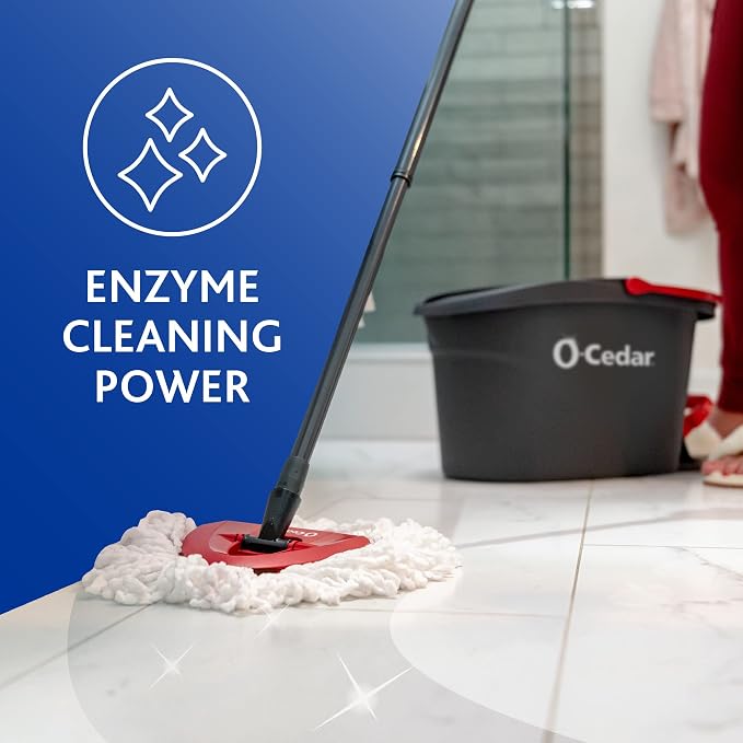 O-Cedar EasyWring Microfiber Spin Mop, Bucket Floor Cleaning System, Red, Gray + O-Cedar PACS Hard Floor Cleaner, Crisp Citrus Scent