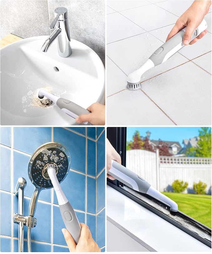 kHelfer Electric Cleaning Brush with Battery Power, Electric Grout Brush | Lightweight & Waterproof, 5 Brush Heads, Stainless Steel Wire Brush, Cleaning Brush for Grout, Tile, Corner, Crevice, Kitchen